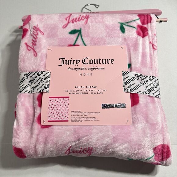 NWT Juicy Couture Heart Cherries Pink Throw Blanket 50x70in - Picture 1 of 7